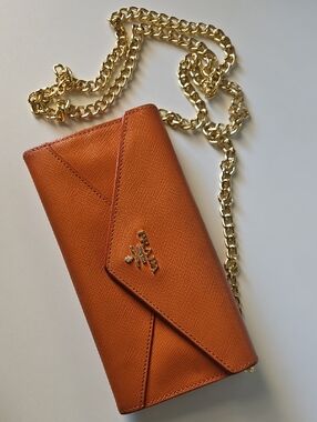 Prada Orange Saffiano Leather Wallet